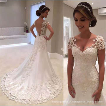 2020 Haute Couture Bridal Mermaid Gowns For Wedding Formal Lady Dress Bride Use Short Sleeves Sexy V-back Wedding Dresses
